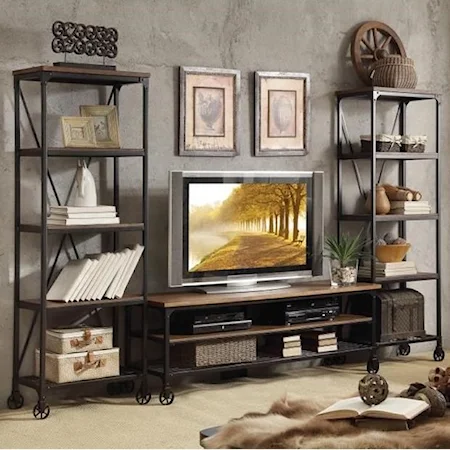 Industrial Rustic Entertainment Unit with Casters
